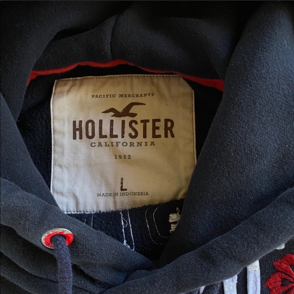 L Hollister Hawaii Hoody Embroidered Navy Blue - Picture 6 of 7